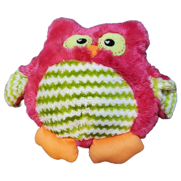 Pink Owl Pillow Plush with Green and White Chevron Stripes - Picture 2 of 2